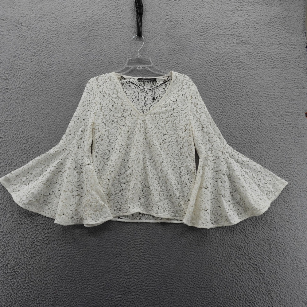 Zara Flare Sleeve Lace Top‎ Size XS Ivory Womens VNeck Romantic NEW - Picture 2 of 13